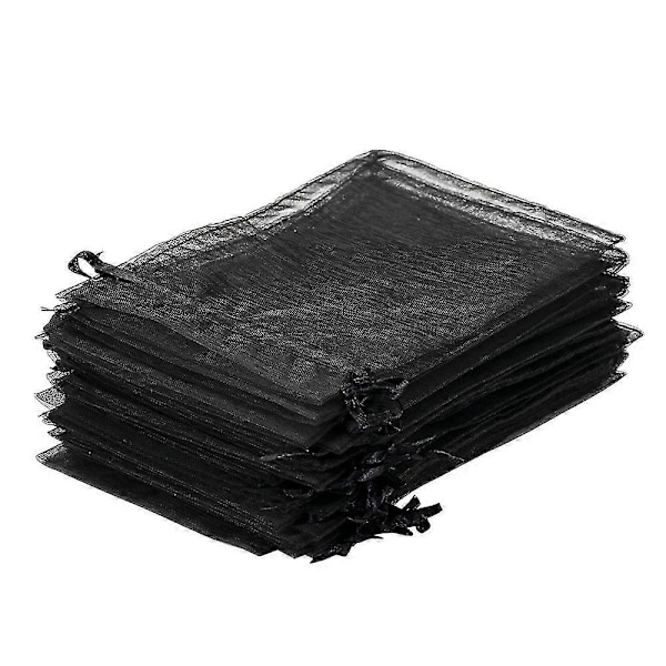 100 stk. Sorte Organza Gaveposer 9x12cm, Mesh Bryllupsgaveposer med Snøre til Smykker Makeup C