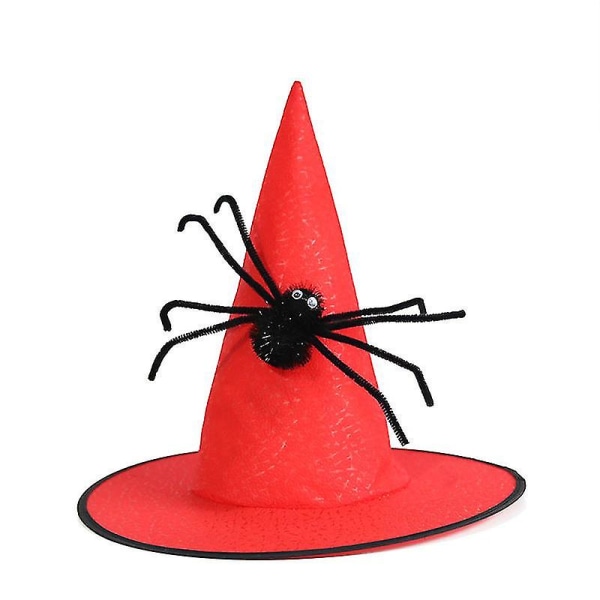 Halloween häxhatt med svart fluffig spindel Halloween cap Red
