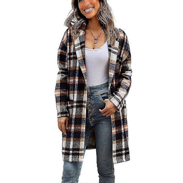 Dam Rutig Jacka Mellanlång Trenchcoat Höst Ulljacka Blue XL