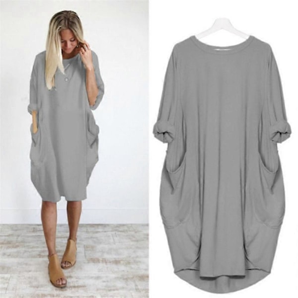 Oversized Tunika Klänning Dam Långärmad Lös Baggy T-shirt Toppar grey 3XL