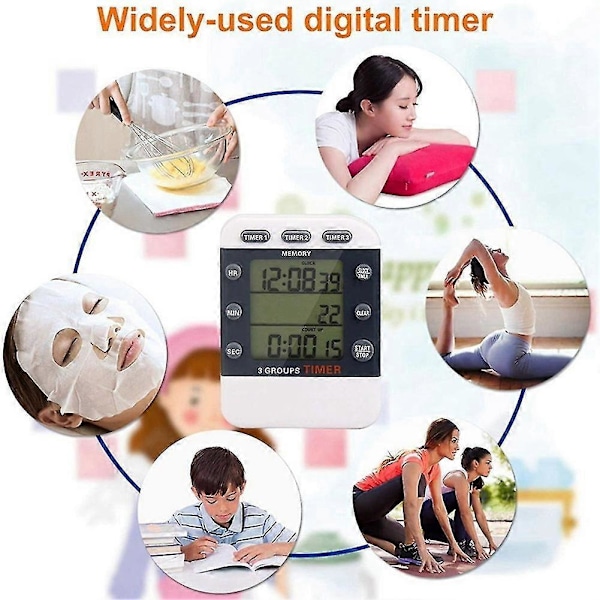 Digital Timer 100 Timer Trippel Nedtelling/Opptelling Klokke Timer Kjøkken Timer Med LCD-Skjerm Høy Lyd