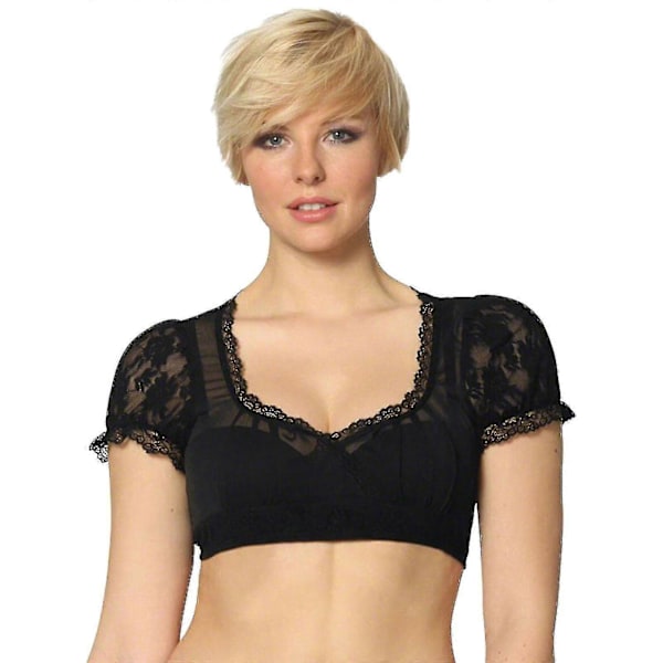 Elegant Dirndlblus för damer, svart dirndlblus, spetsblus för Oktoberfest Black S