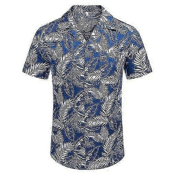 Herr Hawaiian Blommig Bomull Linne Knäppning Tropiska Semester Strandskjortor DXCS1 3XL