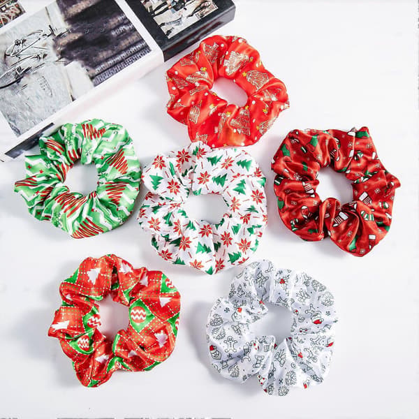 Julgran Snöflinga Strumpa Mönster Hår Scrunchie Stor Plisserad Hårrep Hästsvans Elastiskt Hårband Håraccessoarer Qinghai White