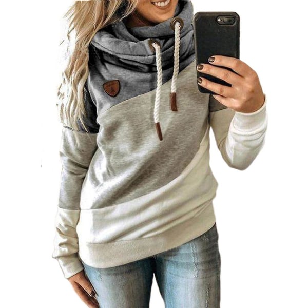 Dame Efterår Vinter Farveblok Langærmet Casual Pullover Toppe Grey L