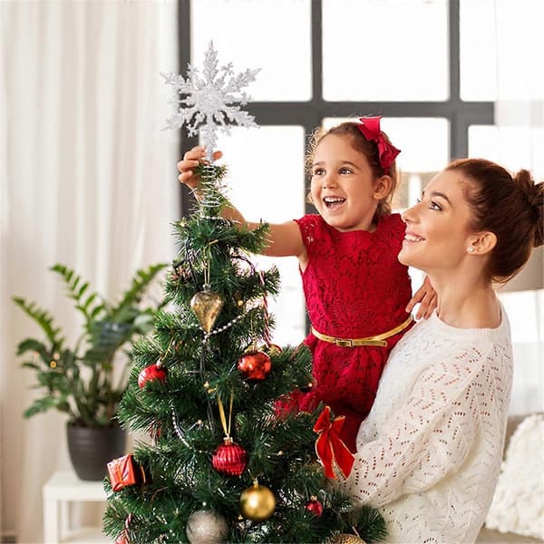 Glittrande Stjärnor Julgran Snöflinga Ornament Silver