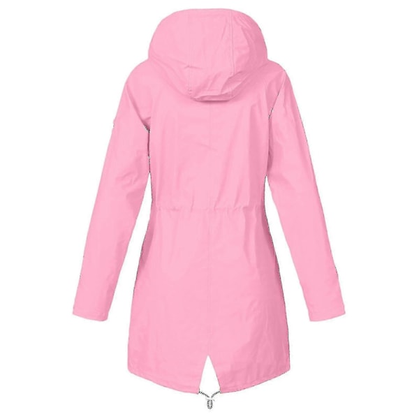 Regnkappa Dam Plus Size Vattentät Lång Trenchcoat med Huva Fodrad Vindjacka Resejacka Utomhusjackor med Huva Pink S