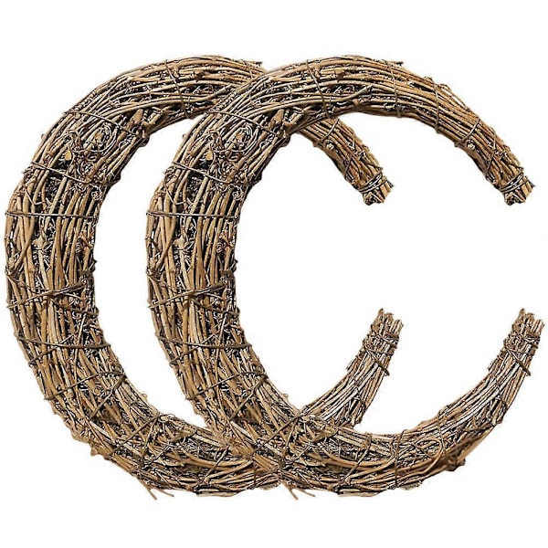 2 stk. Måneform DIY Rattan Krans Håndlaget DIY Rattan Ringer Vinranke Krans for DIY Håndverk