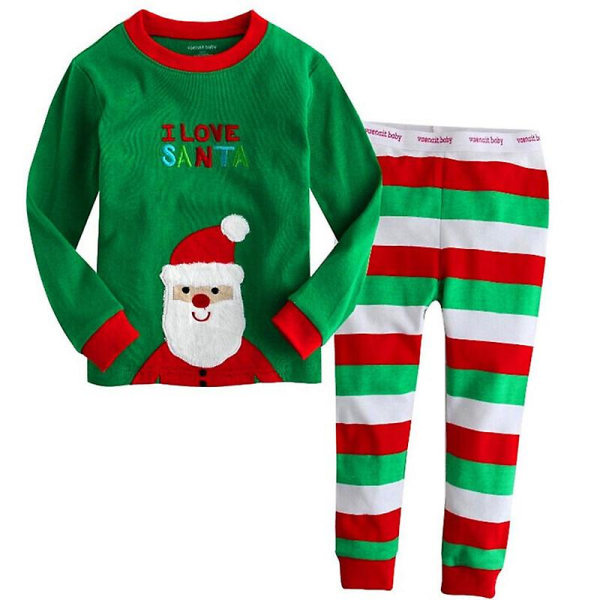 Pyjamas för barn Santa Älg Pyjamas 2 set Green Striped Christmas Man 3-4 Years