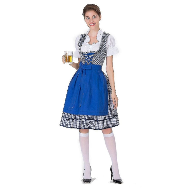 Snabb Leverans Dam Tysk Dirndl Klänning Kostymer För Bayersk Oktoberfest Halloween Karneval Hög Kvalitet Blue 2XL