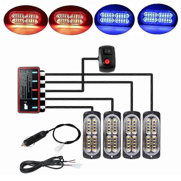 4 stk. 20 LED Stroboskoper 12V Strobe 4 I 1 Bil Blinkende Lygte