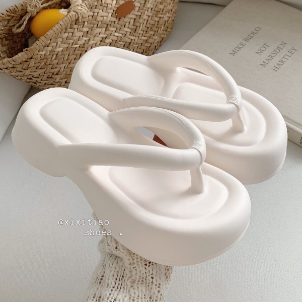 EVA Tjocksulade Yttertofflor för Dam med Fiskbensmönster Höga Halkskyddssandaler Strandskor Sommarmode Mjuka Clip-on Flip-flops rose 38-39(foot23.5-24cm)