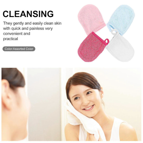 4 stk. Ansigtsrensehandsker Mikrofiber Ansigtsvask Handsker Makeupfjerner Vanter Genanvendelige Handsker