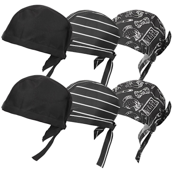 6 st Kockmössor Unisex Herr Dam Kock Servitör Uniform Mössa Justerbar Mössa
