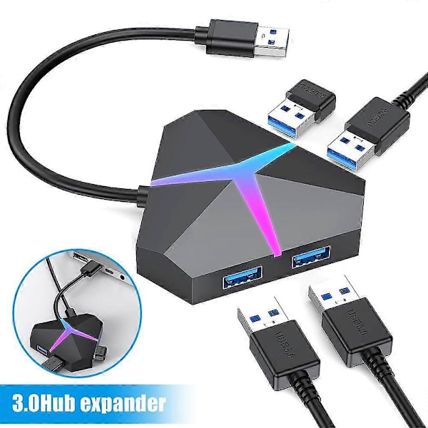 4-Port USB3.0 Hub Med Strömförsörjning Splitter Expander Multi Extra USB-Port Extender Adapter 5Gbps Höghastighetsdataöverföring Dockningsstation Laptop Tillbehör