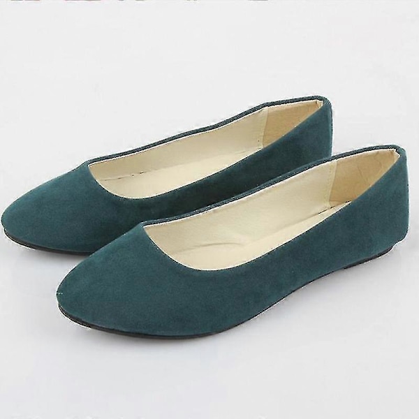Dame Semsket Flat Sandaler Ballett Ballerina Dolly Brudesko Casual Båtsko Green 37