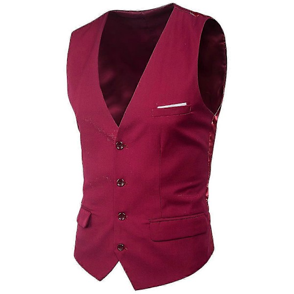 Stor Storlek Herr Enfärgad Kostymväst Enkelknäppt Affärsväst Wine Red 4XL