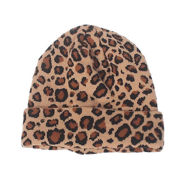Kamel Leopard Dame Ull Strikket Lue Dame Varm Strikket Mote Beanie for Høst Vinter