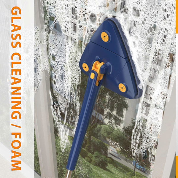 360 Asteen Kiertävä Säädettävä Puhdistusmop Wet & Dry Kaksoiskäyttöinen Kolmiomainen Vapaakätisesti Pestävä Mop Lattian ja Seinän Puhdistukseen 1 Cloth Included Blue