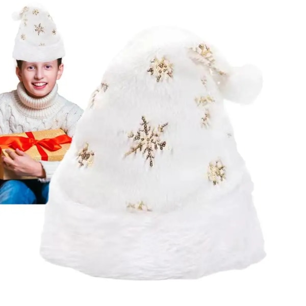 Jul Tomte Mössa Paljett Broderi Snöflinga Plysch Juldekoration Högtidsmaterial Partygåva Unisex Julmössor Gold