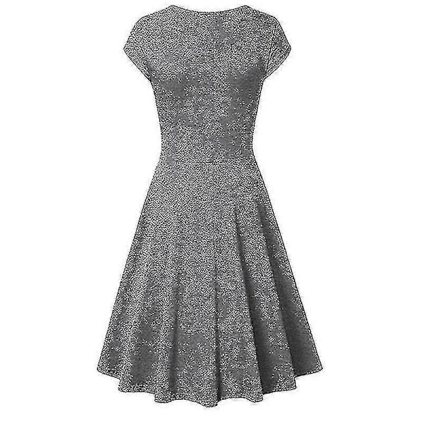 Elegant Damklänning Enfärgad Kortärmad V-ringad Afton Cocktail Bal Sommarklänning Grey XXXXL