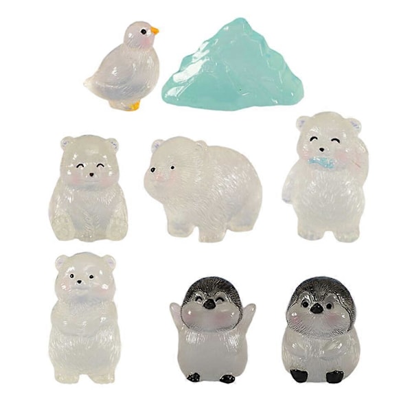 8 stk. Dyrepynt i Resin Mini Lysende Dyr Miniatyrer Figur Tiny Figurer Tiny Dyr