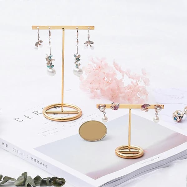 Øreringe Display Stand Guld Øreringe Display Rack T-form & Guld Øreringe Stand Ørestik Holder Træ
