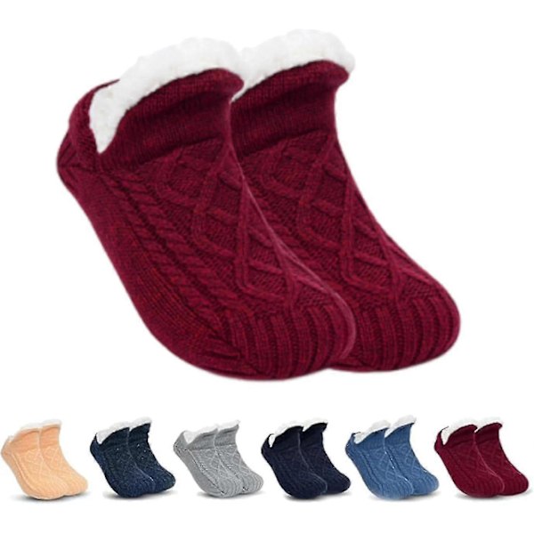 Inomhus halkfria termiska strumpor, fleecesox - Fleecefodrade halkfria termiska toffelstrumpor, v-formade fluffiga toffelstrumpor Red S
