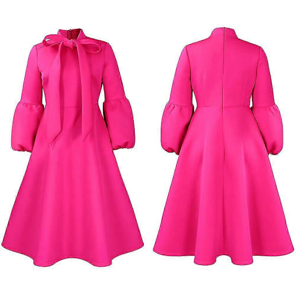Dame Velvet Maxi Kjole Lange Puffermer Rund Hals Cocktailkjoler Rose L