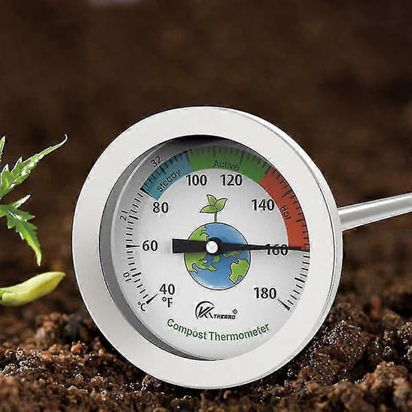 Kompost Termometer - Rustfrit Stål Dial Termometer Til Hjem & Have Kompostering - 54mm Diameter C & F Dial, 500mm Temperatur Sonde Kompost Accelerator