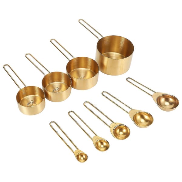 9 st/set Måttskopor i rostfritt stål för bakning, socker, kaffe, måttsatser, teskedar, måttsked