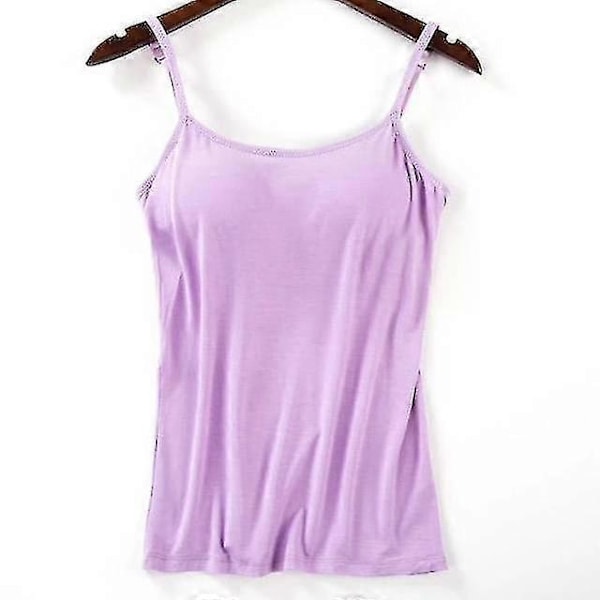 Dam Vadderad Mjuk Casual BH Linne Dam Spaghetti Cami Topp Väst Kvinnlig Camisole Med Inbyggd BH Purple L