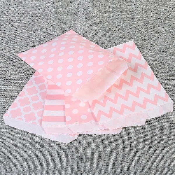 48 stk. Stribede Polkaprikkede Chevron Bryllupsslikposer Festgaveposer Papirpose (Pink)