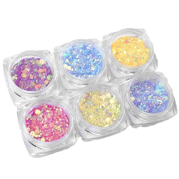 6st Nagelglitterpulver Nagellack Paljetter Färgglada Blandade Nagel Fint Pulver Paljetter (B001+B002+B003+B004+B005+B006)