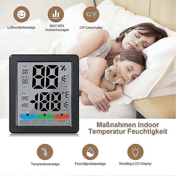 Digital Mini Inomhus Utomhus Temperatur- och Luftfuktighetsmätare Med I