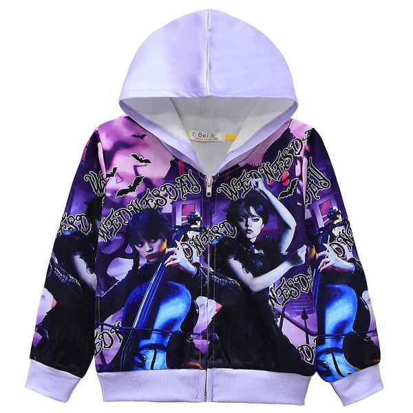 Onsdag Addams Printed Hooded Long Sleeve Jacket Zip Casual Jacka Purple 6-7 Years