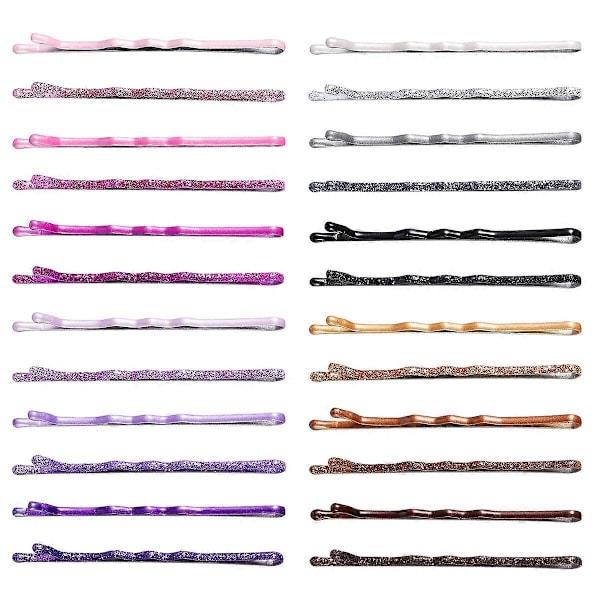 Lurrose 96 stk. Glitterpulver Hårspenner Stekeovnlakk Hår Metall Styling Barrettes (Gull, Rosa, Lilla og Svart Hvert Ark)