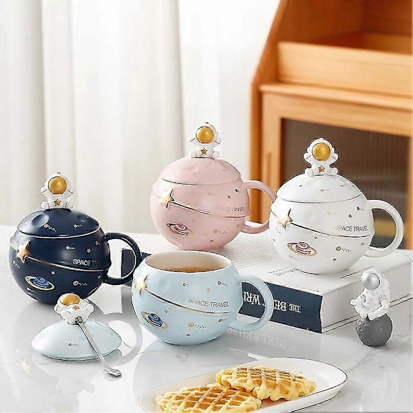 Søt Astronaut Kopp Med Lokk Og Skje, Kawaii Kopp Nyhet Kopp For Kaffe, Te Og Melk, Kopp Gave, W