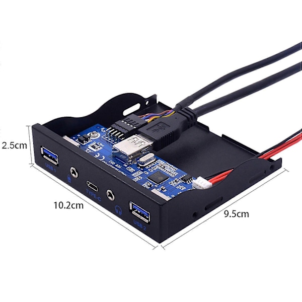 5 Portar Usb 3.1 Typ-c Hub Splitter Usb3.0 Usb-c Frontpanel Hd-ljud Med Strömkabel För Pc 3.5in