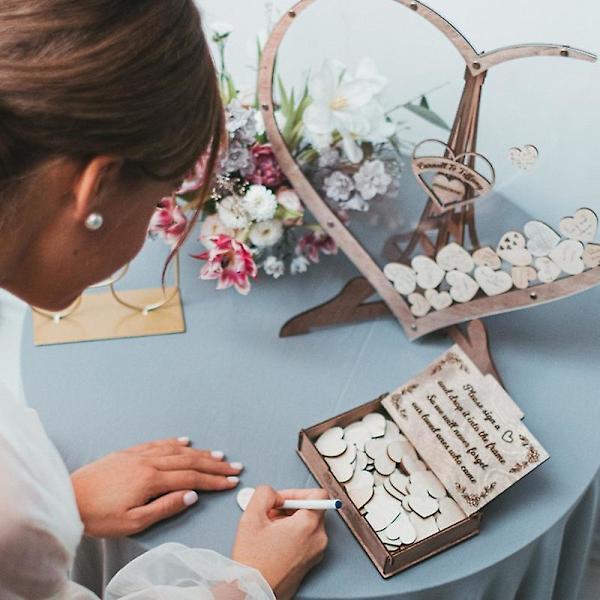 Vaihtoehtoinen vieraskirja häihin, hääkoriste, sydämenmuotoinen vieraskirja, puinen sydän, vieraskirjalaatikko pöytäkoriste Heart Guestbook