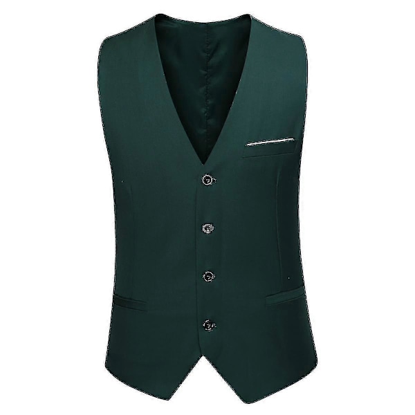 Herre Jakkesæt Business Casual 3-delt Jakkesæt Blazer Bukser Vest 9 Farver Green XS