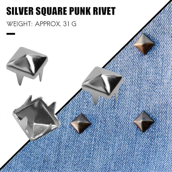 200 stk. Kobber 6 mm Sølv Nitter Pyramider Dekoration