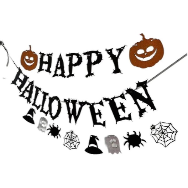 Glitter Happy Halloween Banner Svart Och Vit Spökgirlang Happy Halloween Girlang Med Pumpa Halloween Girlang För Spiselkrans Happy Halloween F