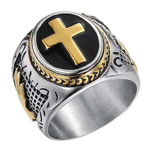 1 st Retro Krucifix Herrring Korsband Ring Rostfritt Stål Ring Fingerdekoration för Män Pojkar (Gyllene)