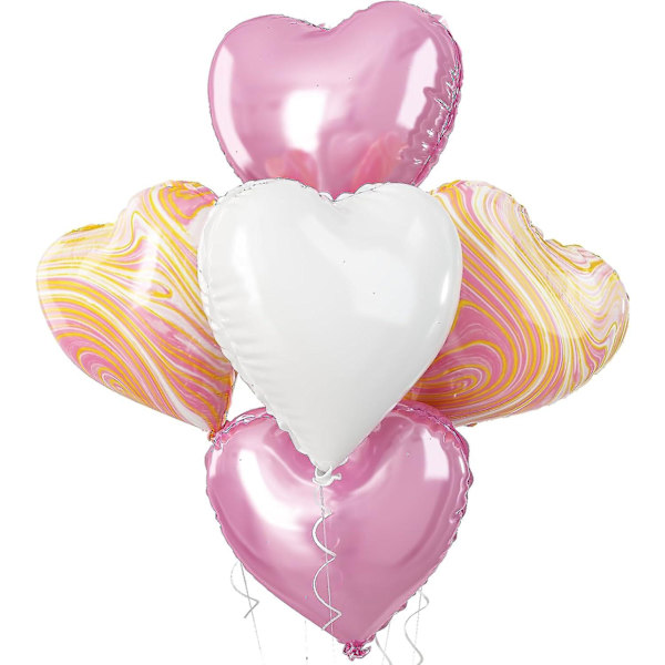 Sort Hjerte Balloner, 5 stk. Sort Hjerteformede Folieballoner, 18 Tommer Metalliske Sorte Folieballoner Valentinsdag Balloner Helium Til Valentinsdag, Bryllup White
