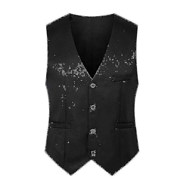 Herr Slim Fit Kostymväst Väst Casual Formell Enkelknäppt Gilet Black 4XL