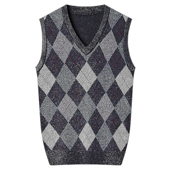 Herre Cashmere Pullover Uldblanding Ærmeløs Strik V-hals Sweater XL Dark Grey