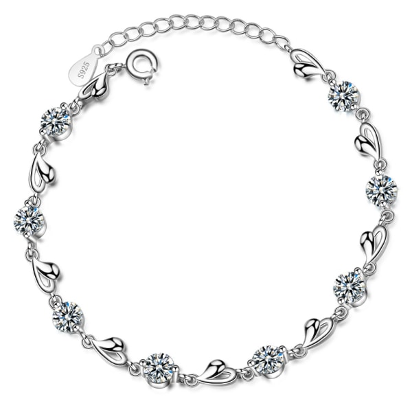 Silverarmband för kvinnor, Sterling Silver Heart Armband Friendship Crystal Armband Zirconi