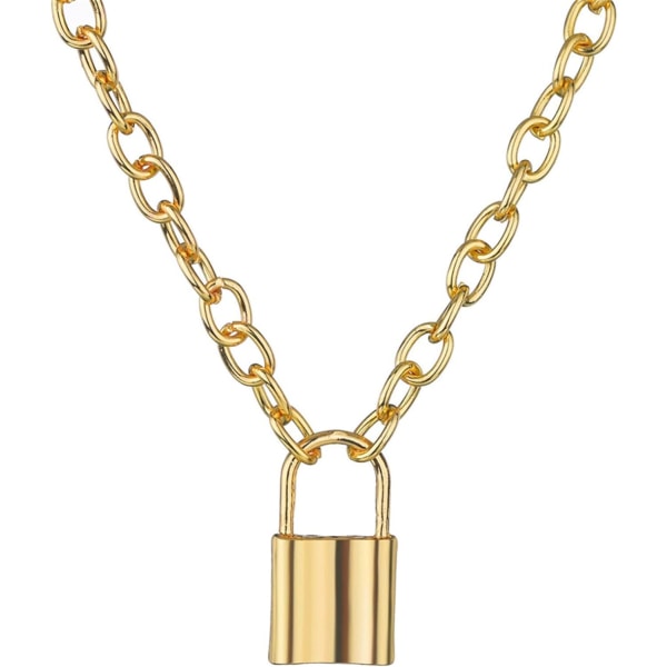 10 st Enkelt låsformat hängande halsband Långt halsband för kvinnor tjejer (guld)