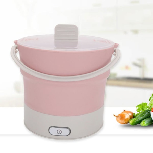 bärbar hopfällbar ångkokare Hot Pot Stewing Cook Mini Pan Silikon Elektrisk Vattenkokare Rosa 1st